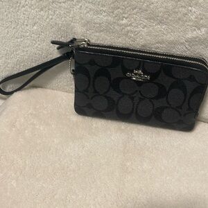 Coach Signature Black on Black Double Zipper Wristlet